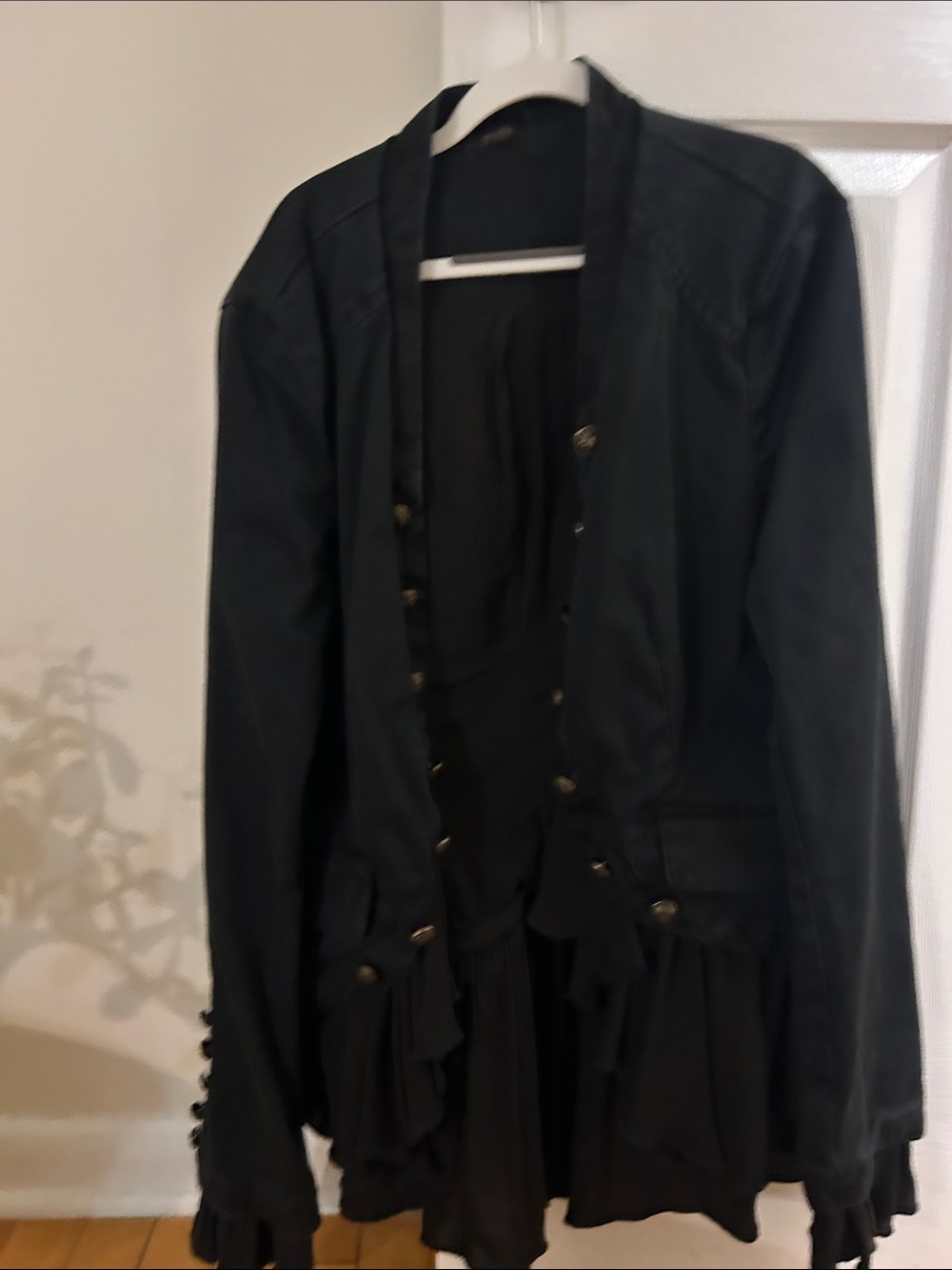 Free People Black Ruffle-Trim Military Jacket